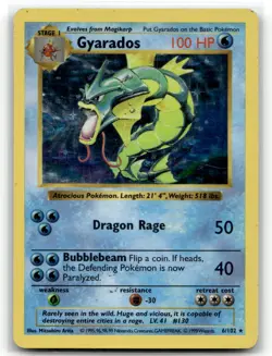 Gyarados 6/102 Holo Rare Base Set Shadowless Pokemon Unlimited Holo HP - Image 1