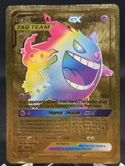Gengar & Mimikyu GX 186 Metal Gold FAN ART Card Pokemon TCG - Image 1