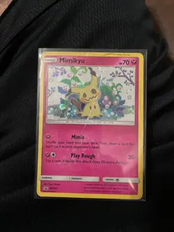DAMAGED Mimikyu Sun & Moon Black Star Promo SM163 Holo Pokemon TCG Card - Image 1