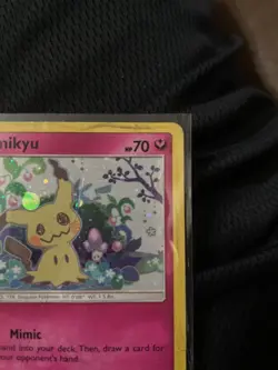DAMAGED Mimikyu Sun & Moon Black Star Promo SM163 Holo Pokemon TCG Card - Image 2