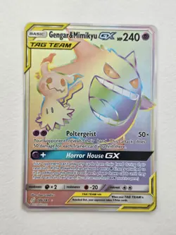 Pokemon TCG Tag Team Gengar Mimikyu GX Rainbow Secret Rare Card 186/181 - Image 1