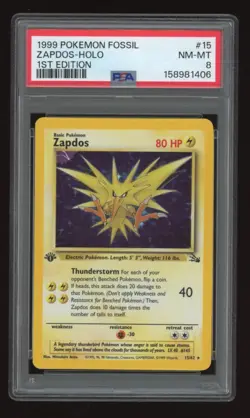 Fossil 1ST EDITION Zapdos #15 HOLO PSA 8 1999 Pokemon VINTAGE NEW CERT - Image 1