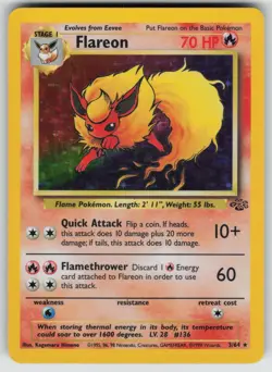 Flareon 3/64 Rare Jungle Pokemon Unlimited Holo Moderately Played - Image 1