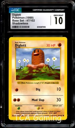 CGC 10 GEM MINT Diglett 47/102 SHADOWLESS Base Set Pokemon Card 055 - Image 1