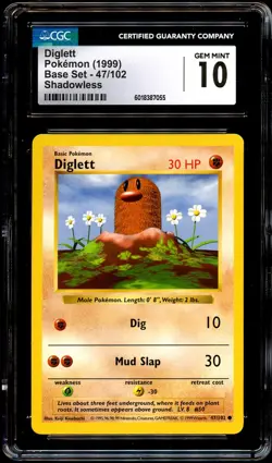 CGC 10 GEM MINT Diglett 47/102 SHADOWLESS Base Set Pokemon Card 055 - Image 2