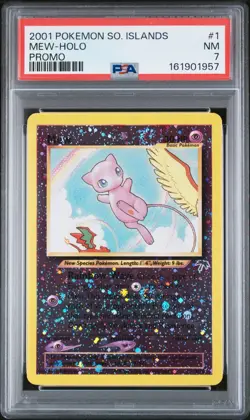2001 POKEMON SOUTHERN ISLANDS PROMO #1 MEW-HOLO PSA 7 *DOUBLE SWIRL* - Image 1