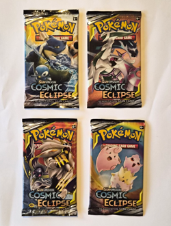 Pokemon TCG Sun & Moon Cosmic Eclipse Booster Pack Lot 4 Packs 10 Cards English - Image 1