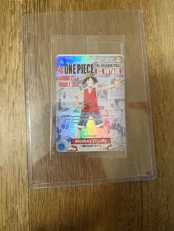 One Piece Monkey D. Luffy US Voyage College BKB Promo Card-(Sealed in Hard Case) - Image 1