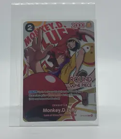 One Piece TCG x Round 1 Monkey D. Luffy English Promotional Card OP16-095 NM+ - Image 1