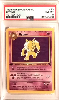 HYPNO 1999 POKEMEN FOSSIL 1ST EDITION RARE NON HOLO CARD 23/62 - PSA NM-MT 8 - Image 1
