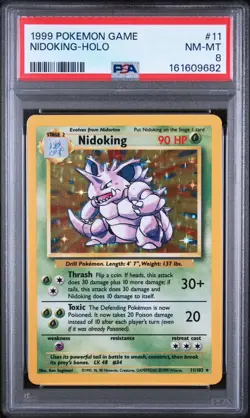 Pokemon Nidoking Base Set Holo Rare #11/102 PSA 8 NM-MT English 1999 UNLIMITED - Image 1