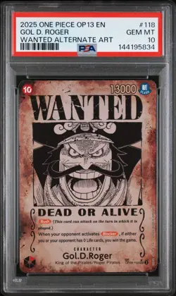 One Piece Gol D. Gold Roger Wanted OP13 SP Carrying on His Will OP09-118 PSA 10 - Image 1