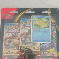 Pokemon TCG Mega Evolution 3-Pack Booster Blister 10 Cards/Pack Psyduck Promo - Image 1