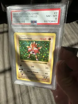 1999 Pokemon Base Set Shadowless Holo Hitmonchan 7/102 PSA 8 - Image 1