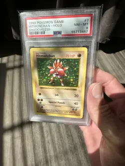 1999 Pokemon Base Set Shadowless Holo Hitmonchan 7/102 PSA 8 - Image 2