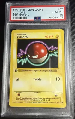 PSA 10 1999 Pokemon 1st Edition Voltorb #67 Base Set GEM MT - Image 1