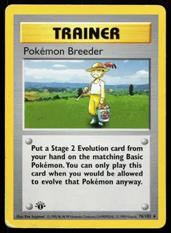 Pokemon Breeder 76/102 1st Edition Rare Base Set Shadowless Pokemon Card - Image 1