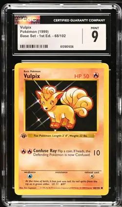 CGC 9 MINT Vulpix 68/102 1st Edition Shadowless Base Set Pokemon Card - Image 1