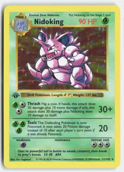 Nidoking 11/102 Holo Rare Base Set Shadowless Pokemon 1st Edition Holo - Image 1