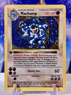 Pokemon TCG Machamp 1st Edition 8/102 Shadowless Base Set Holo Rare WOTC Vintage - Image 1