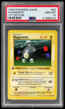 1999 Pokemon Base Set Magnemite #53 PSA 10 1st Edition Gem Mint - Image 1