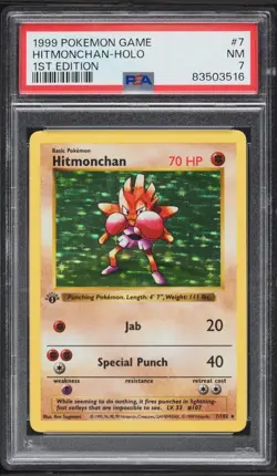 PSA 7 Pokemon Base Set 1st Edition Holo Rare Hitmonchan 7/102 NEAR MINT - Image 1