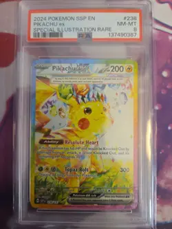 Pokemon Surging Sparks SV08: Pikachu ex 238/191 Special Illustration Rare PSA 8! - Image 1
