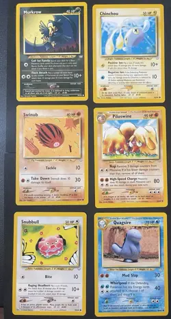 Neo Revelation 6-Card Lot EN 2000 Murkrow Chinchou Quagsire Swinub Pokemon TCG - Image 1