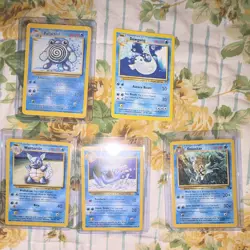Nintendo Pokemon TCG 5-Card Water Lot Unlimited Base 1999 Poliwhirl, golduck, - Image 1