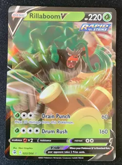Rillaboom V 022/264 Fusion Strike Ultra Rare Holo Pokemon TCG Card NM - Image 1