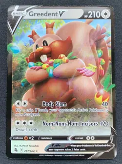 Greedent V 217/264 Fusion Strike Ultra Rare Holo Pokemon TCG Card NM - Image 1