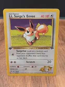 Lt. Surge's Eevee 51/132 Gym Challenge 1st Edition LP Pokemon Card WOTC - Image 1