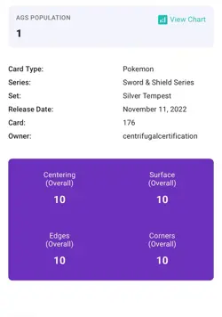 Pokemon TCG Unown v Full Art Ultra Rare Silver Tempest 176/195 AGS 10 Legendary - Image 3