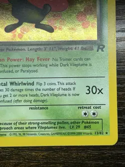 Dark Vileplume Swirl 🌀 13/82 Holo Rare Team Rocket Pokemon Card LP Vintage WOTC - Image 5
