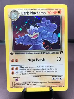 Pokemon TCG 1st Edition Dark Machamp 10/82 Team Rocket Holo Rare WOTC NM Swirl - Image 1