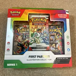 Pokemon TCG First Partner Illustration Collection Series 1, 3 Promo + 3 Boosters - Image 1