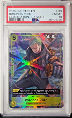 2025 One Piece Roronoa Zoro Illustration Box Vol.3 OP07-113 PSA 10 - Image 1