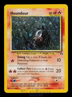 Pokemon Card Houndour 5/75 Neo Discovery Unlimited Vintage Holo Rare LP 2001 - Image 1