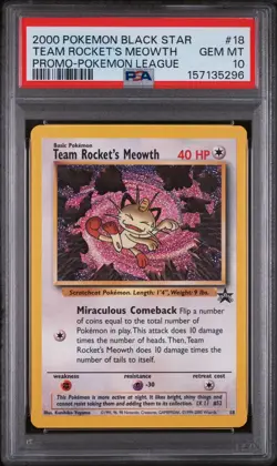2000 Pokemon Black Star #18 Team Rocket's MEOWTH Promo Pokemon League PSA 10 - Image 1