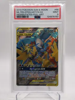 Pokemon Sun & Moon Hidden Fates Moltres Zapdos Articuno GX Tag Team 66/68 PSA 9 - Image 1