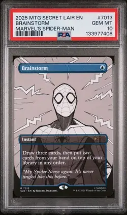 2025 MTG SECRET LAIR DROP #7013 BRAINSTORM MARVEL'S SPIDER-MAN B&W PSA 10 - Image 1