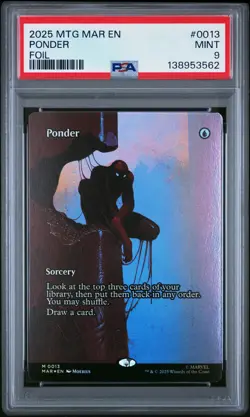 2025 MTG MARVEL'S SPIDER-MAN: SOURCE MAT FOIL #0013 PONDER PSA 9 - Image 1