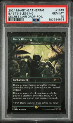 2024 MTG SECRET LAIR DROP MARVEL'S BLACK PANTHER-FOIL BAST'S BLESSING PSA 10 - Image 1
