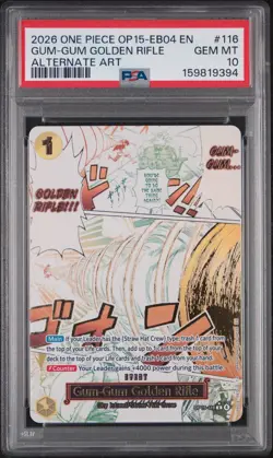 2026 ONE PIECE OP15-EB04-ADVENTURE ON KAMI'S ISLAND GUM-GUM GOLDEN RIFLE PSA 10 - Image 1