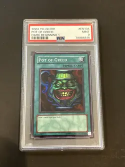 PSA 9 YuGiOh Pot of Greed DB1-EN134 Super Rare Dark Beginning 1 GEM MINT - Image 2