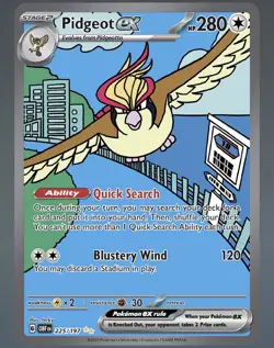 Pokemon Pidgeot EX Trading Card 225/197 Sv03: Obsidian Flames Holo NM - Image 1