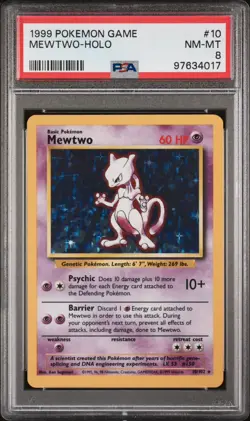 Wizards of the Coast 1999 Pokemon Base Set Mewtwo Holo 010/102 PSA 8 - Image 1