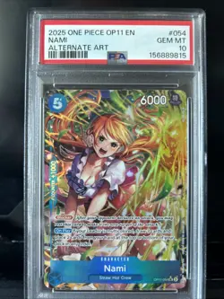 2025 ONE PIECE OP11-A FIST OF DIVINE SPEED ALTERNATE ART #054 NAMI PSA 10 - Image 1