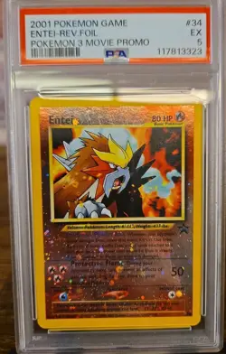 2001 Pokemon Game Entei Rev Foil Pokemon Movie Promo Black Star #34 PSA 5 Swirl - Image 1
