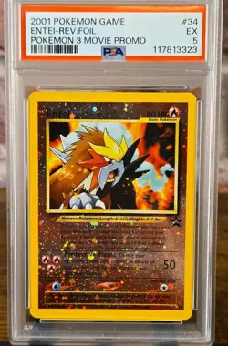 2001 Pokemon Game Entei Rev Foil Pokemon Movie Promo Black Star #34 PSA 5 Swirl - Image 3